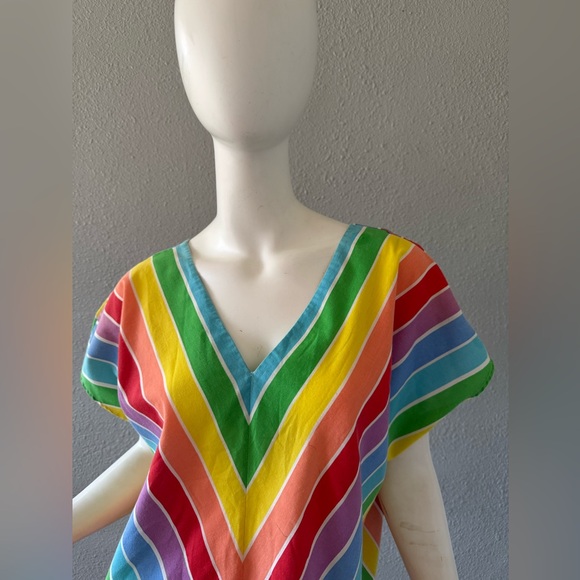 Vintage 70s 80s Rainbow Chevron Striped Top Blouse - Picture 4 of 13